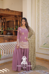 3-Piece : Sequins & Thread Work Faux Georgette Suit for Partywear Special Designer Gown